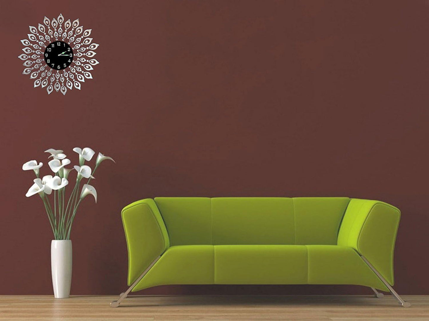 25" Crystal Leaf Metal Wall Clock, Black Glass Dial