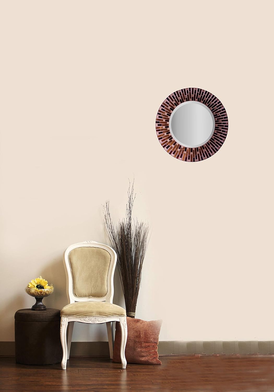 Amber Rays Mosaic Wall Mirror, Frame Measures 16", Beveled Mirror Measures 9.5"