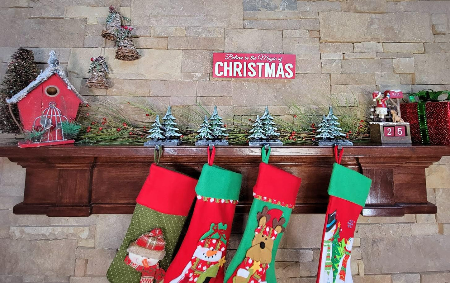 Christmas Double Tree Stocking Holders, Measures 6" x 4.5"