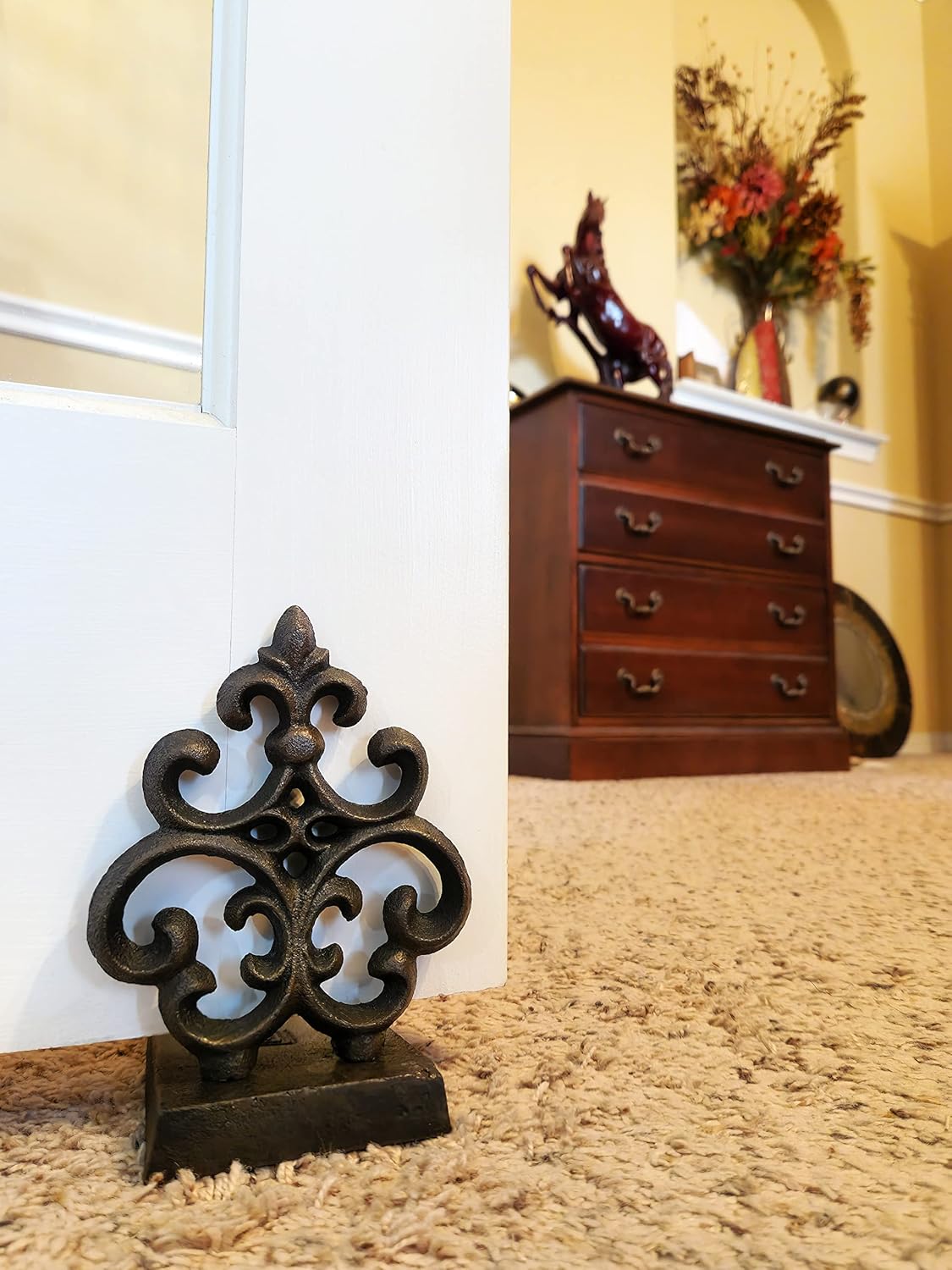 Cast Iron Fleur De Lis Door Stopper in Antique Black Finish