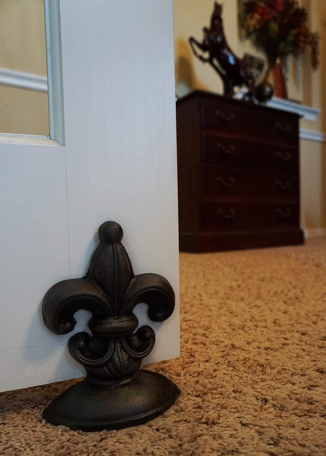 Cast Iron Fleur De Lis Door Stopper, 5" x 3.5" x 7"