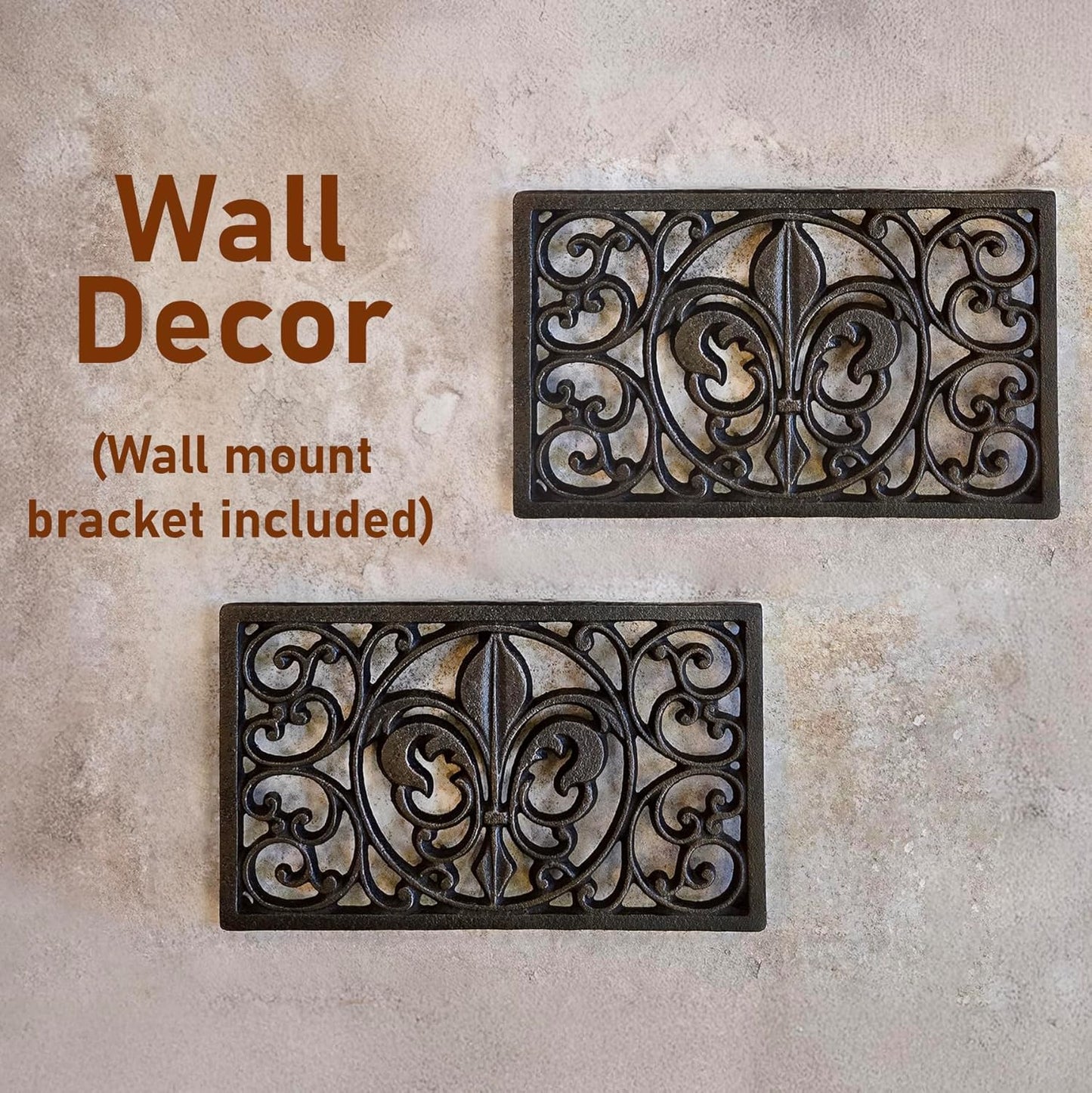 Cast Iron 10" x 6" Rectangle Fleur de lis Trivet Set of 2 pcs, for Hot Dishes or Pots