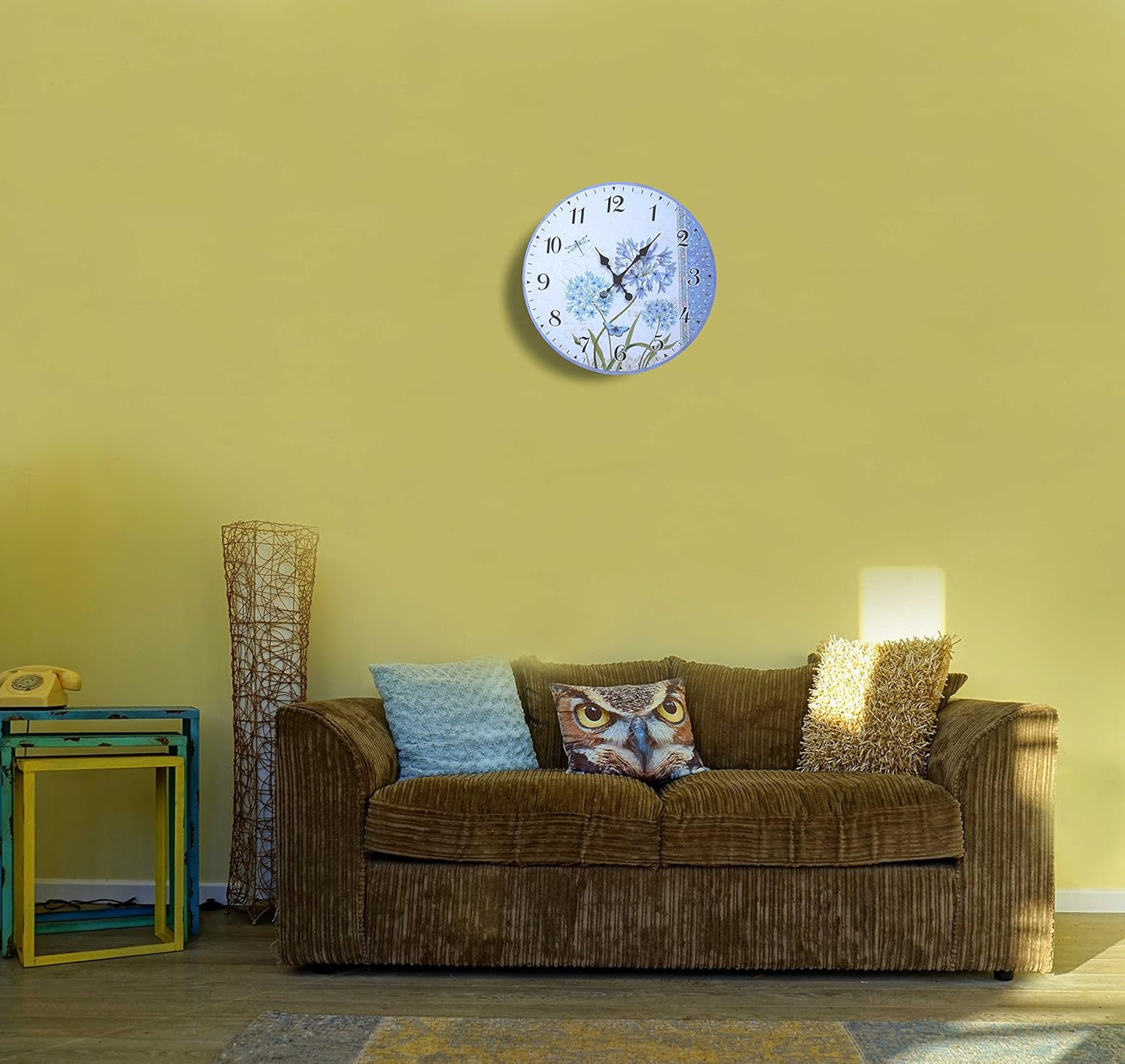 French Rustic Round Wood Wall Clock 23" (Azure)