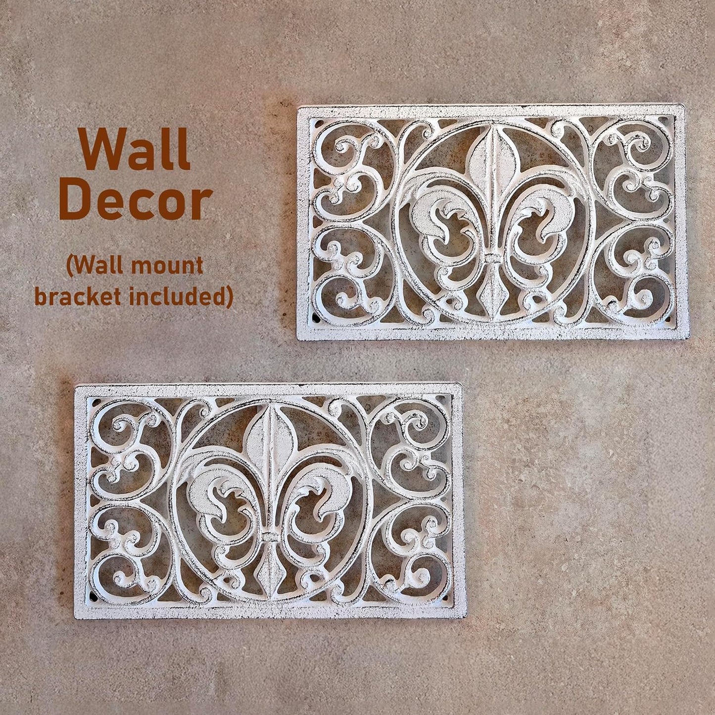 Cast Iron 10" x 6" Rectangle Fleur de lis Trivet Set of 2 pcs, for Hot Dishes or Pots