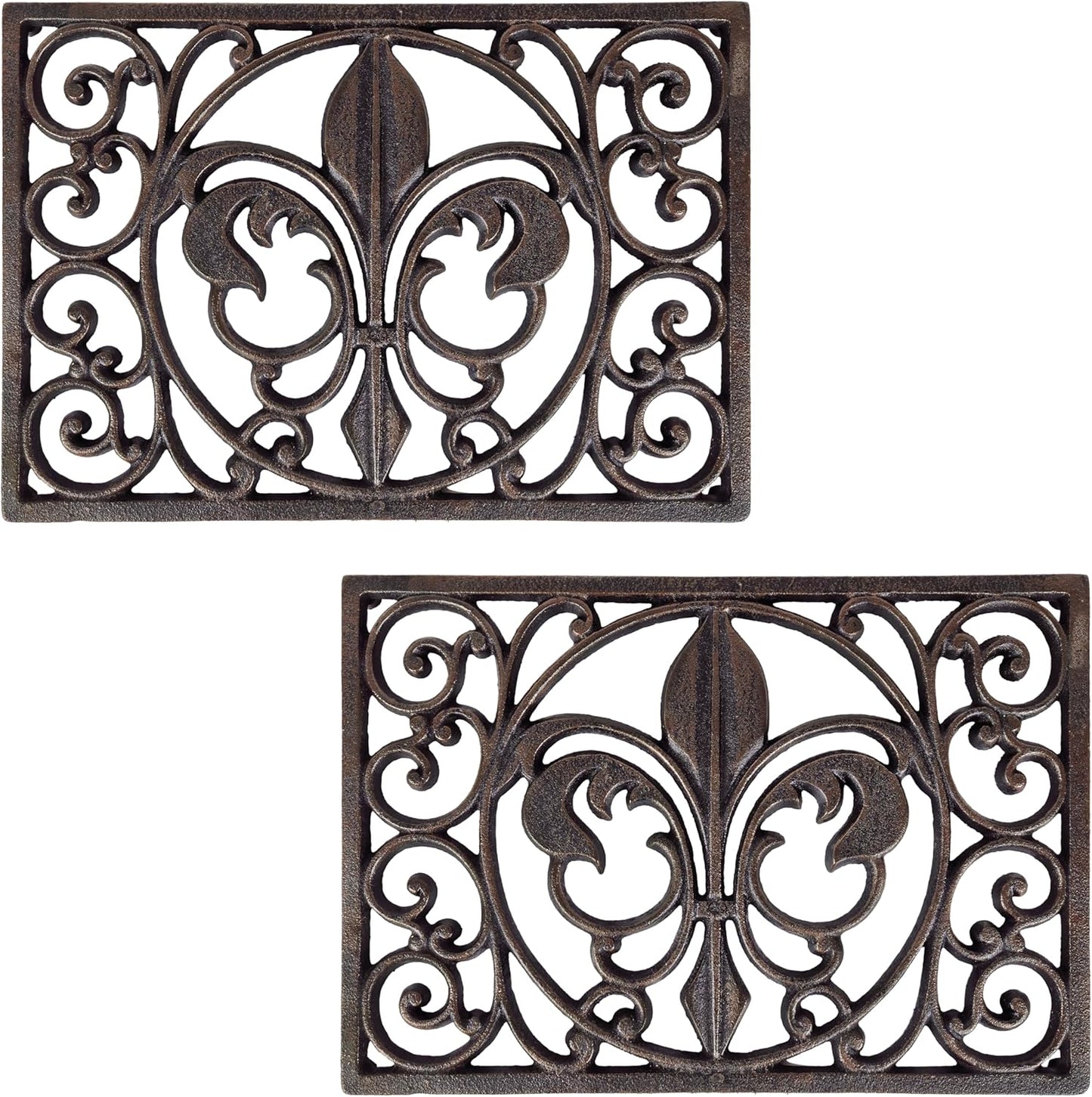 Cast Iron 13" x 9" Rectangle Fleur de lis Trivet Set of 2 pcs, for Hot Dishes or Pots