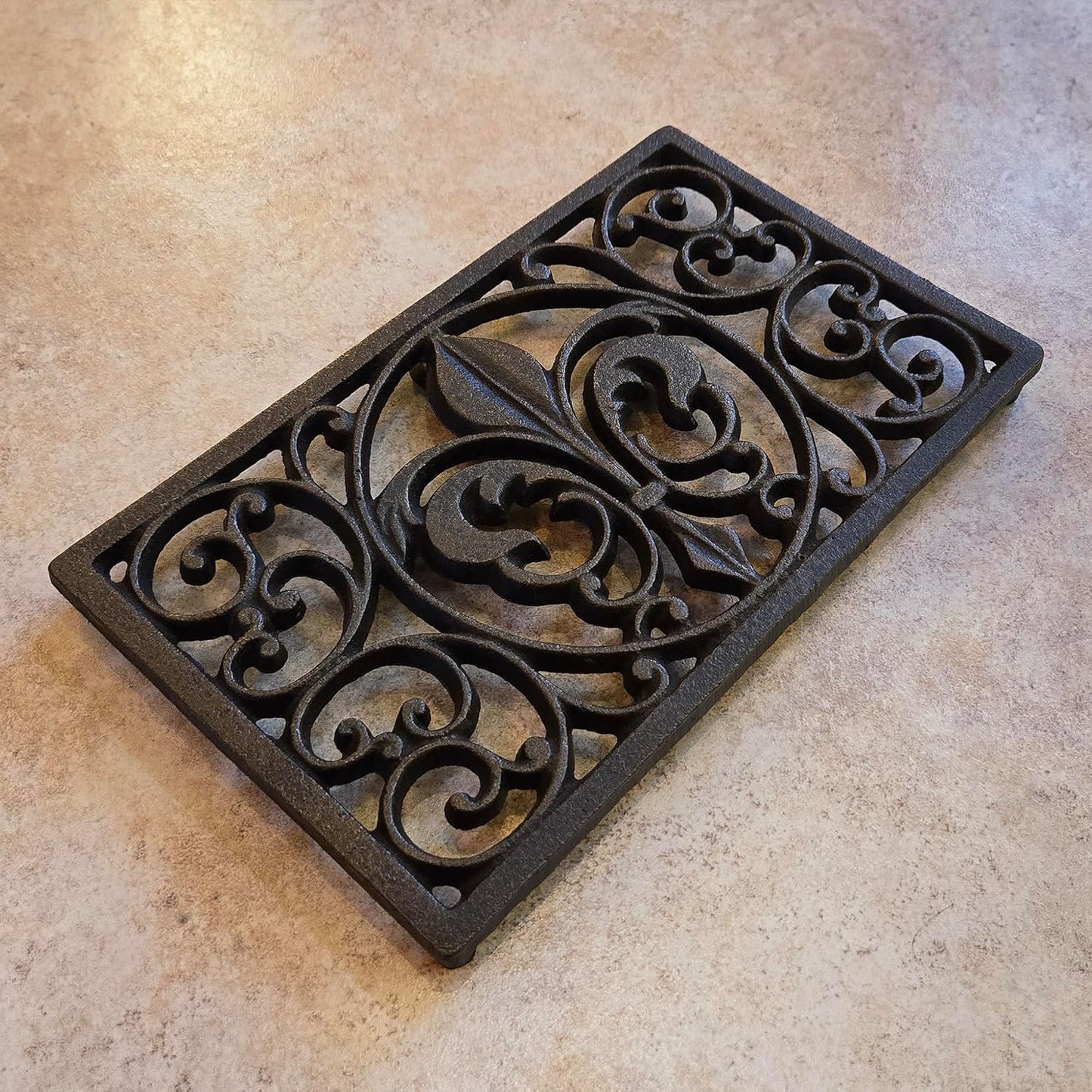 Cast Iron 10" x 6" Rectangle Fleur de lis Trivet Set of 2 pcs, for Hot Dishes or Pots