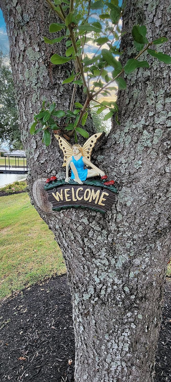 Cast Iron Fairy Welcome Plaque Garden Decor Fairy Garden Accessories 6.25 x 7 Inches