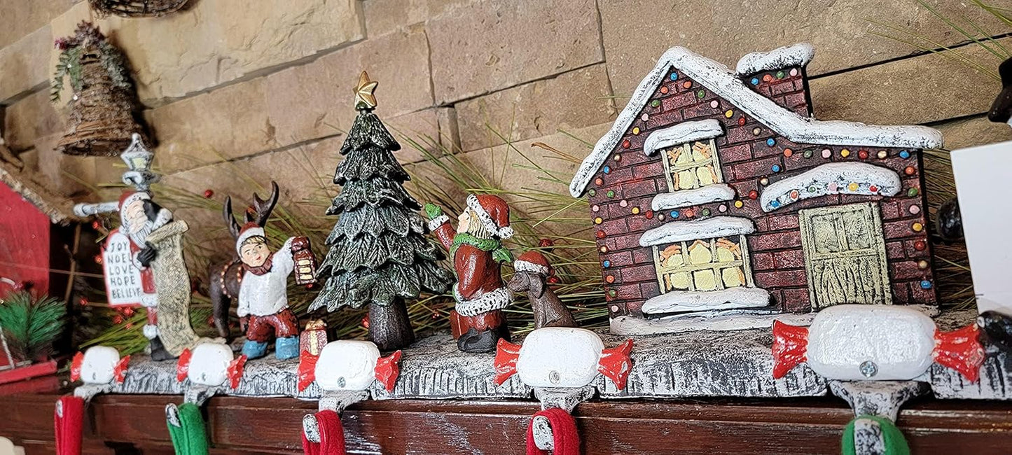 3D Christmas Village with Santa Stocking Hanger (6 Hooks)