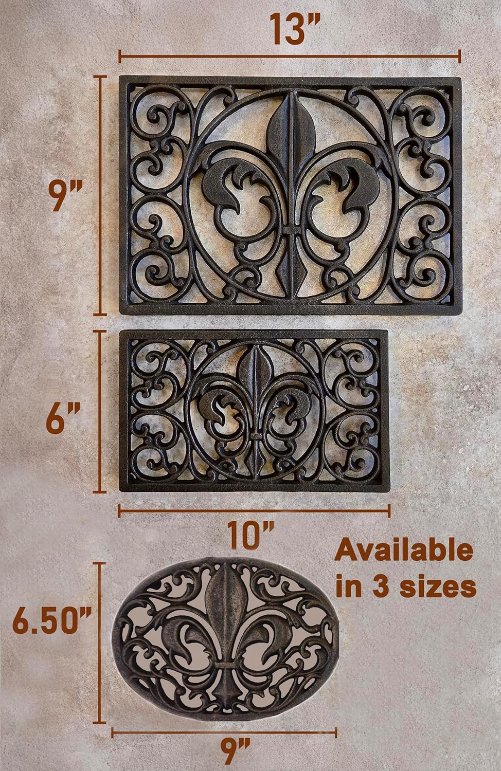 Cast Iron 13" x 9" Rectangle Fleur de lis Trivet Set of 2 pcs, for Hot Dishes or Pots