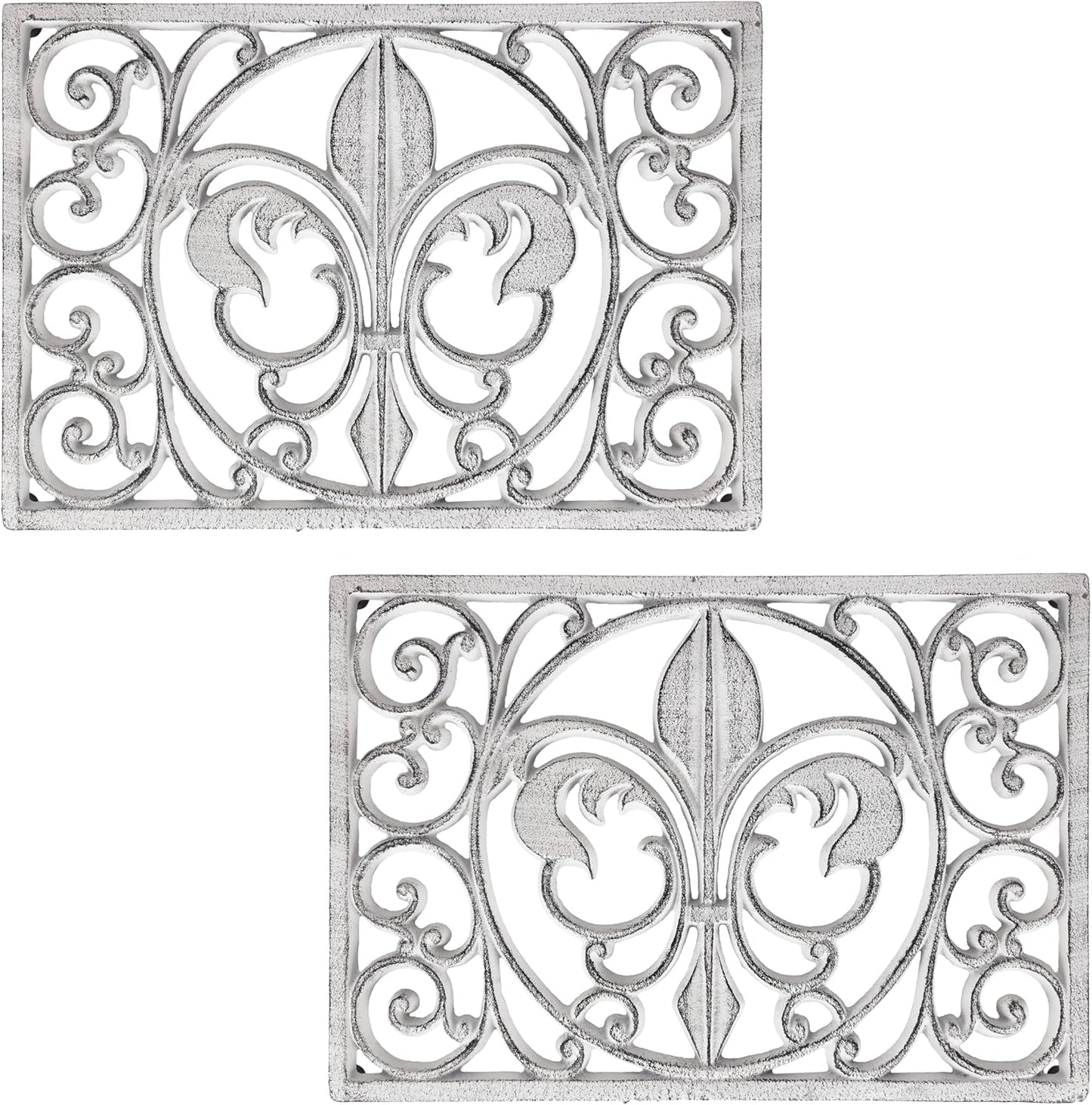Cast Iron 13" x 9" Rectangle Fleur de lis Trivet Set of 2 pcs, for Hot Dishes or Pots