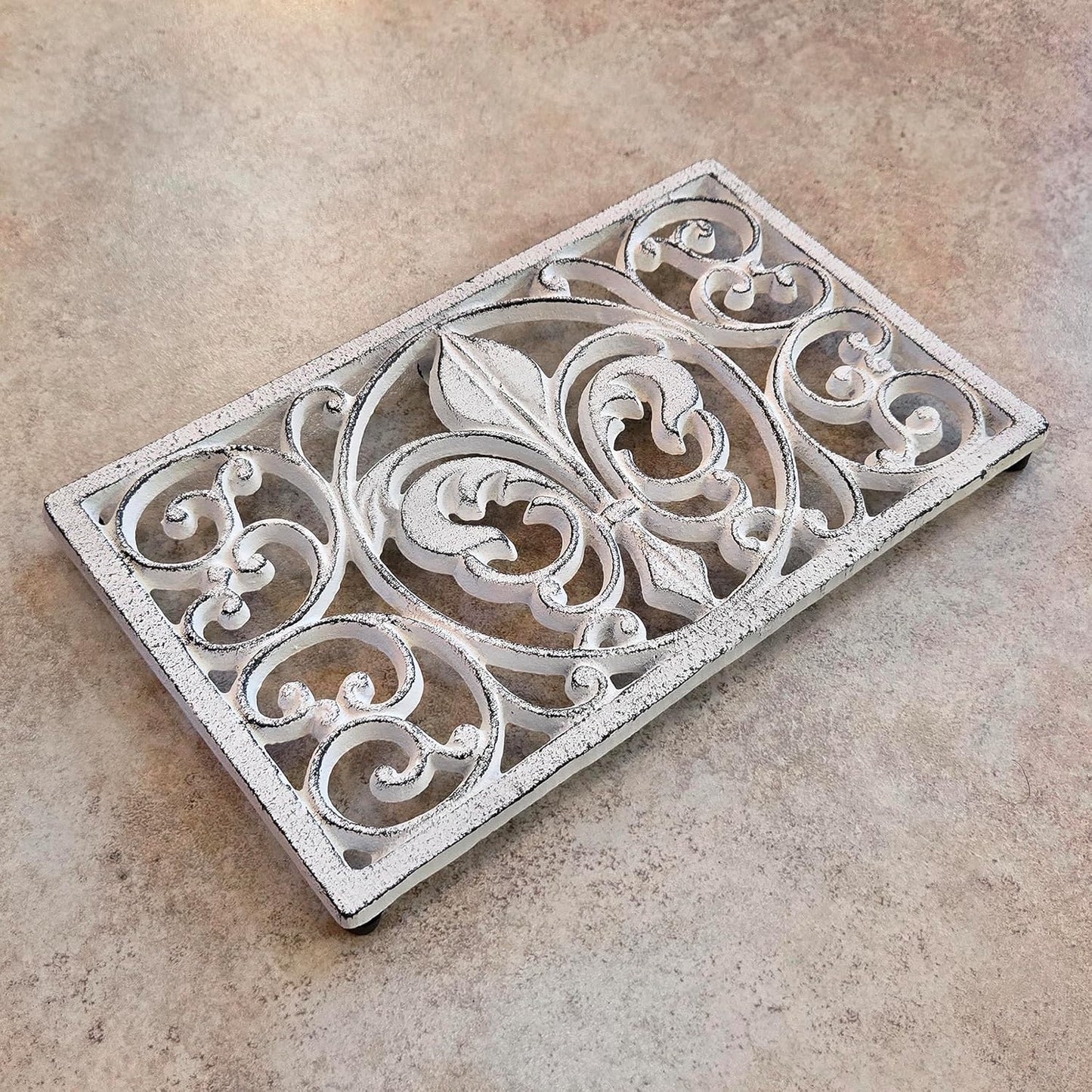 Cast Iron 10" x 6" Rectangle Fleur de lis Trivet Set of 2 pcs, for Hot Dishes or Pots