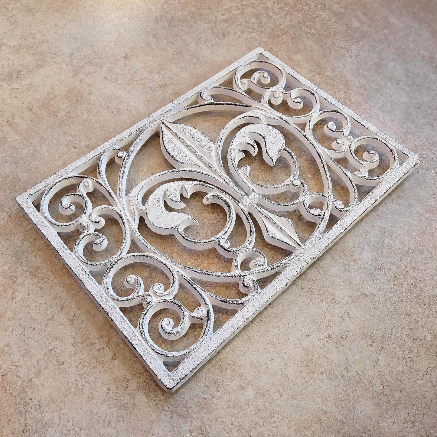 Cast Iron 13" x 9" Rectangle Fleur de lis Trivet Set of 2 pcs, for Hot Dishes or Pots