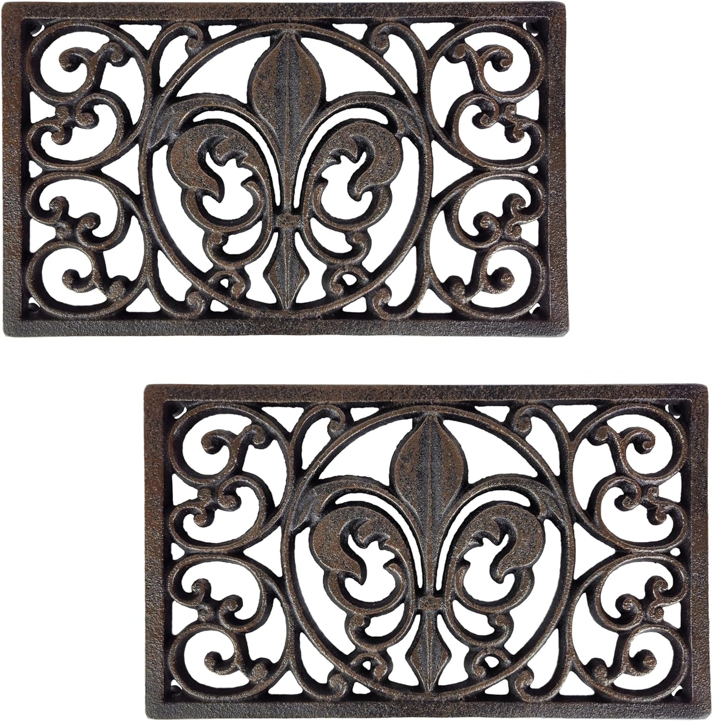Cast Iron 10" x 6" Rectangle Fleur de lis Trivet Set of 2 pcs, for Hot Dishes or Pots