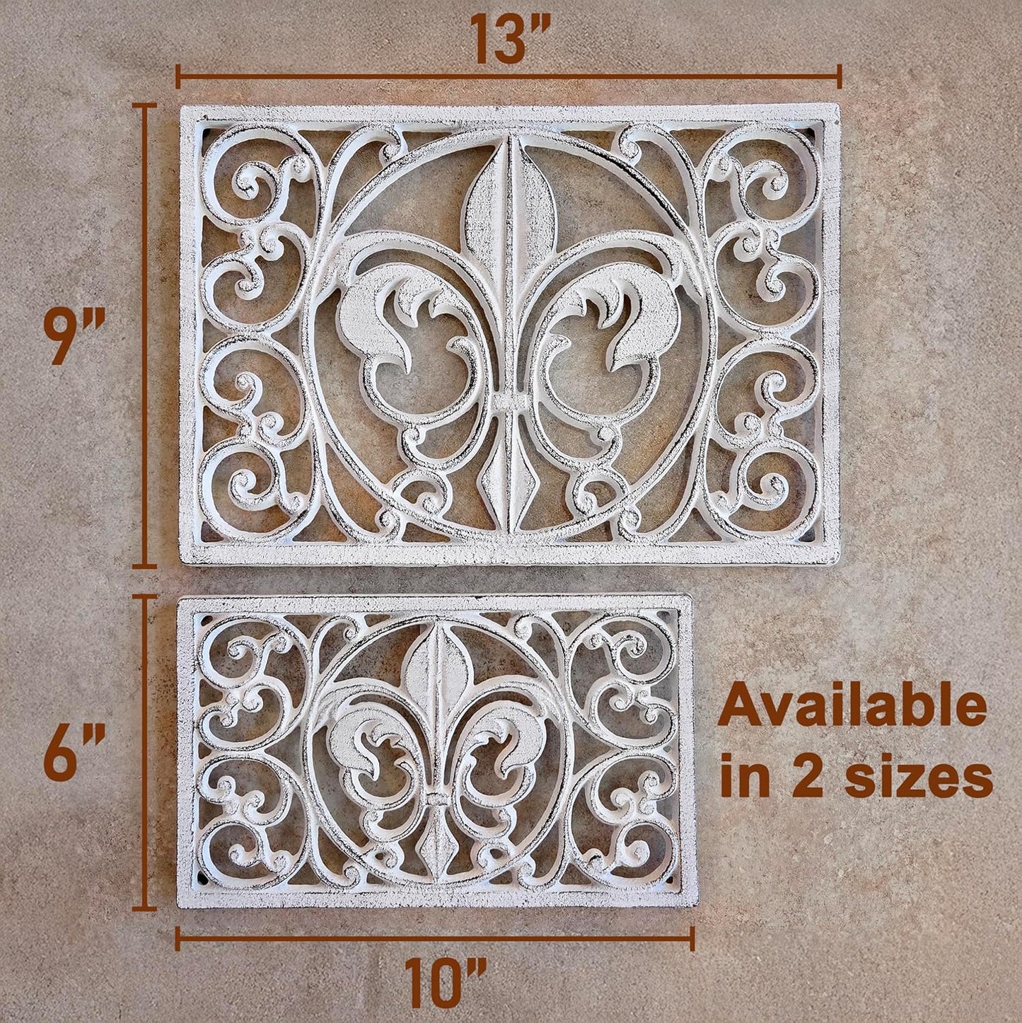 Cast Iron 13" x 9" Rectangle Fleur de lis Trivet Set of 2 pcs, for Hot Dishes or Pots