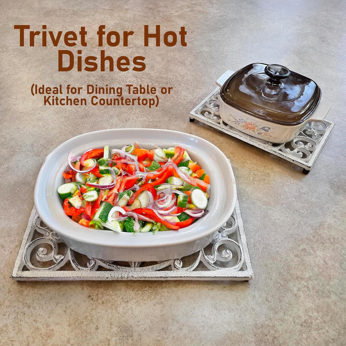 Cast Iron 13" x 9" Rectangle Fleur de lis Trivet Set of 2 pcs, for Hot Dishes or Pots