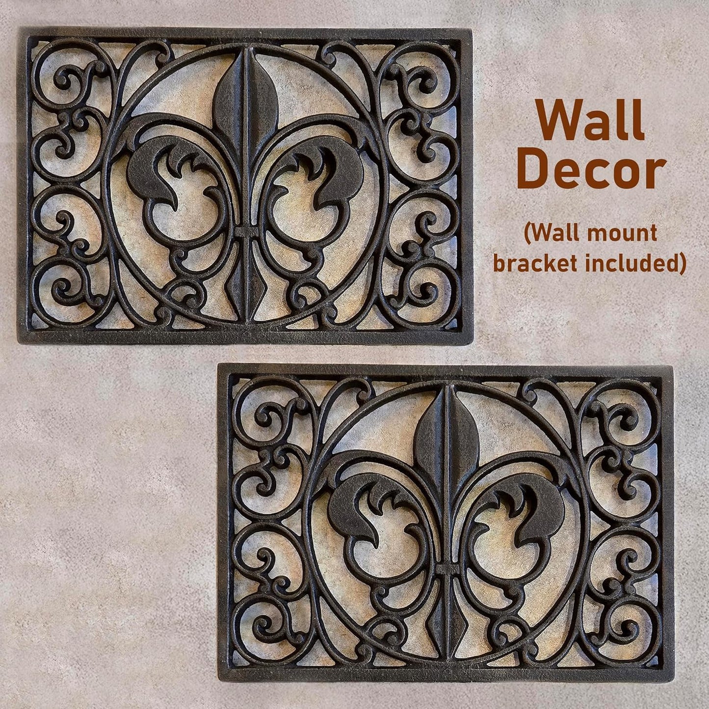 Cast Iron 13" x 9" Rectangle Fleur de lis Trivet Set of 2 pcs, for Hot Dishes or Pots