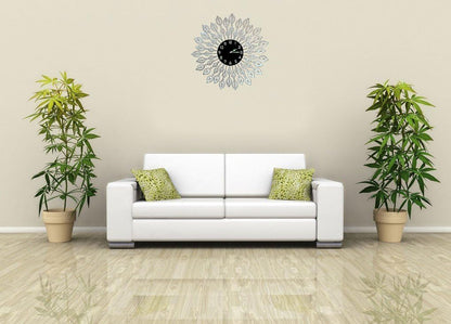 25" Crystal Leaf Metal Wall Clock, Black Glass Dial