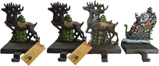Santa Claus & 3 Reindeer Christmas Stocking Holders