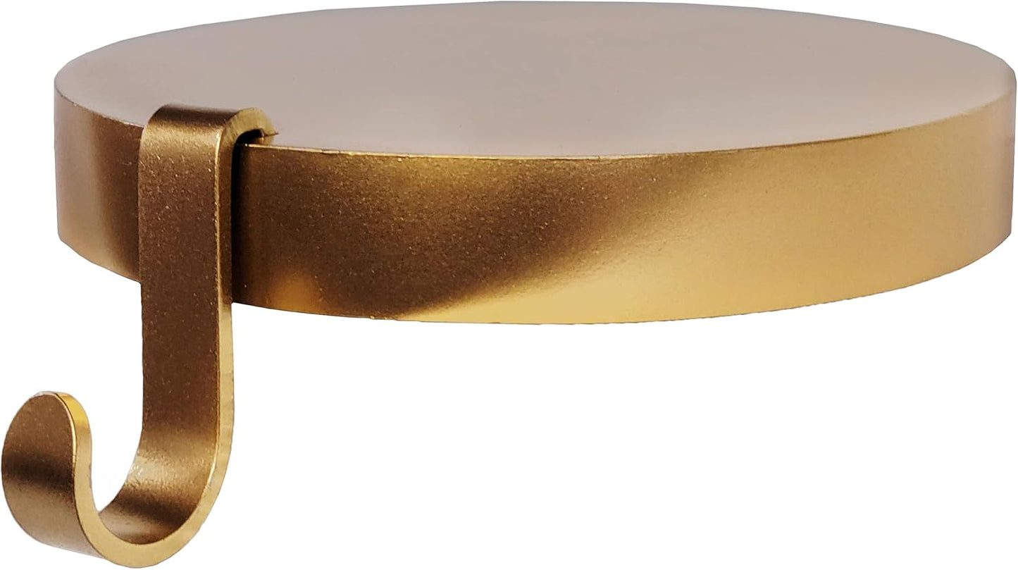 Low Profile Sturdy Heavy Round Gold Metal Base Stocking Hooks - Weighs 2 lb 3 oz and Measures 4” in Diameter