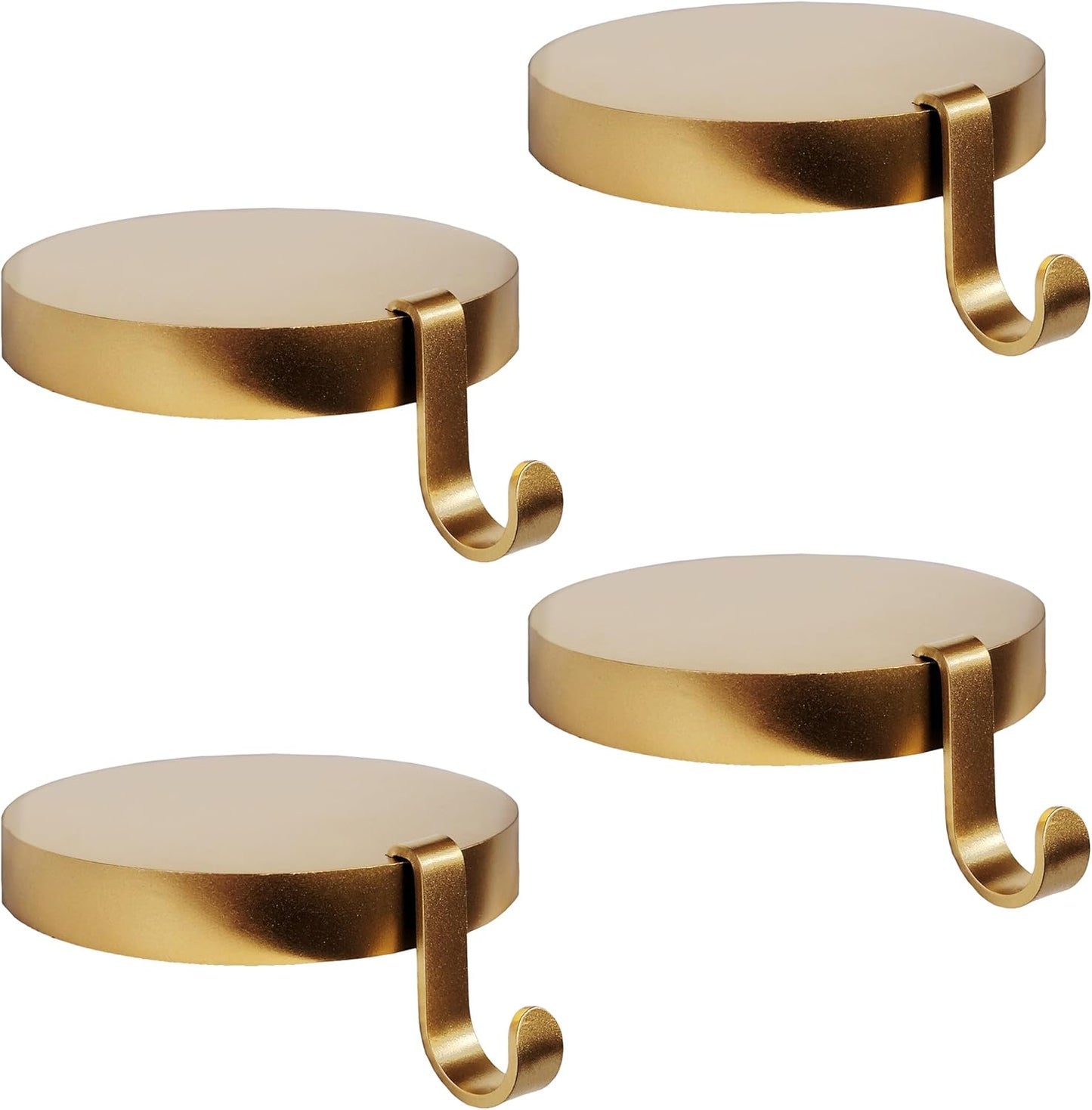 Low Profile Sturdy Heavy Round Gold Metal Base Stocking Hooks - Weighs 2 lb 3 oz and Measures 4” in Diameter