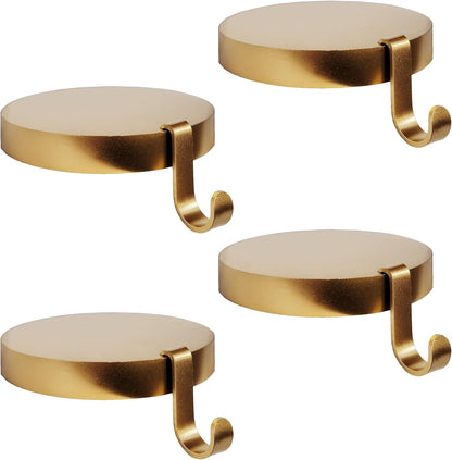 Low Profile Sturdy Heavy Round Gold Metal Base Stocking Hooks - Weighs 2 lb 3 oz and Measures 4” in Diameter
