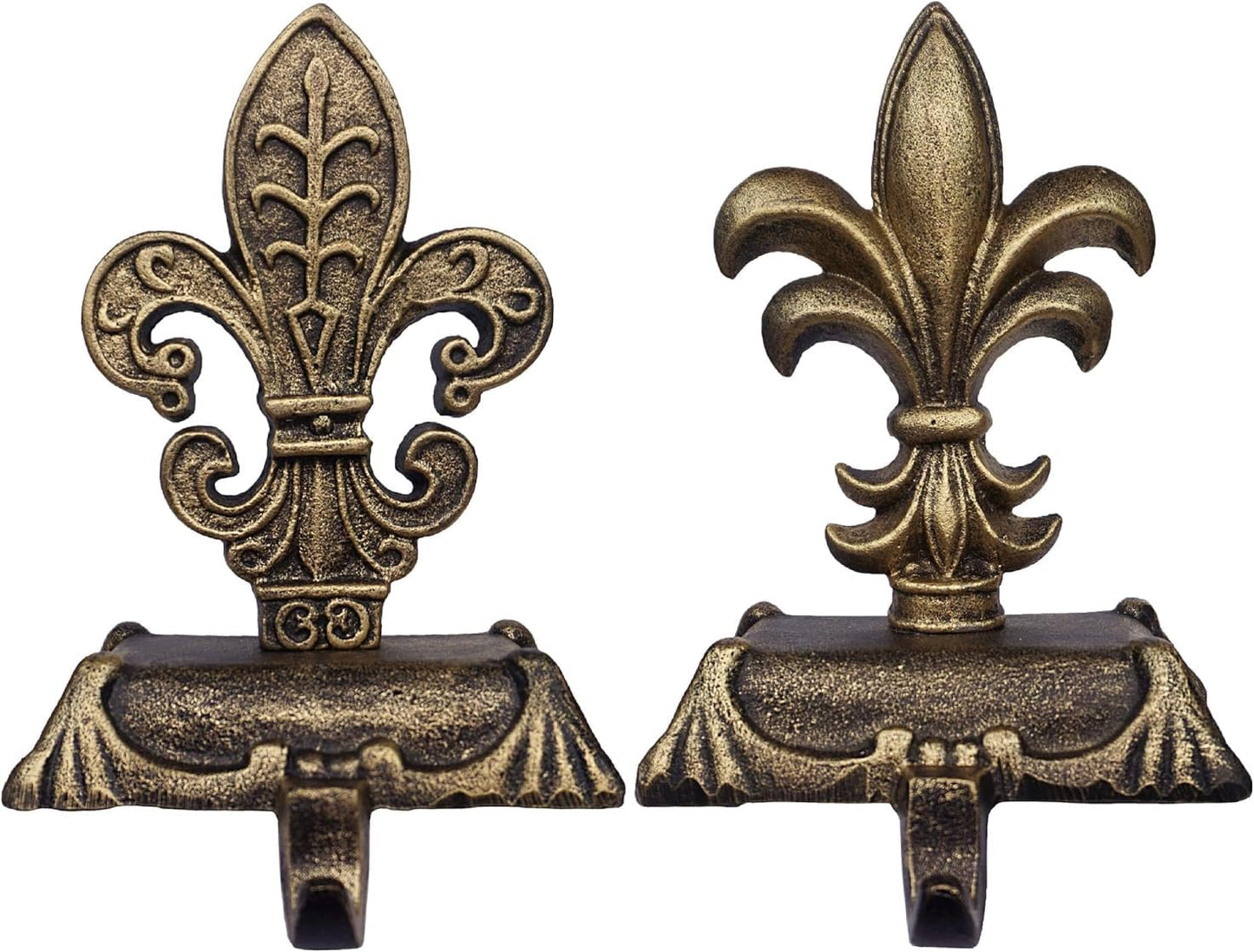 Metallic Gold Cast Iron Fleur de lis Christmas Stocking Holders
