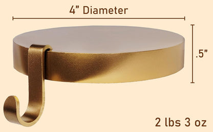 Low Profile Sturdy Heavy Round Gold Metal Base Stocking Hooks - Weighs 2 lb 3 oz and Measures 4” in Diameter