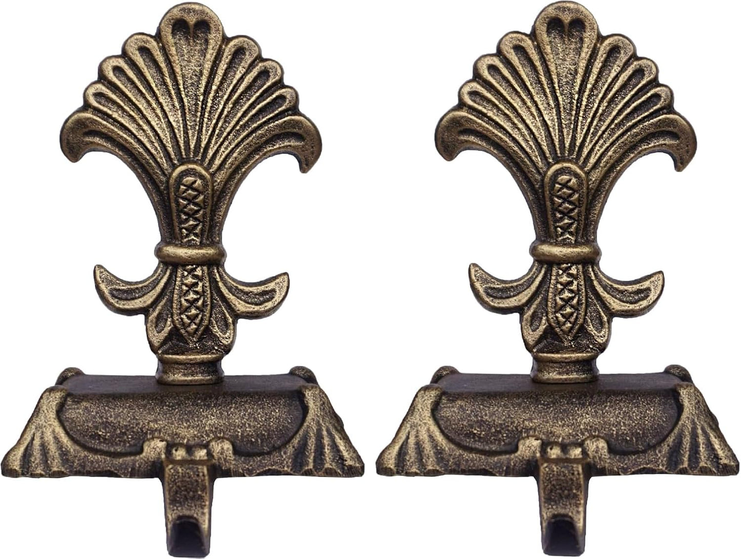 Metallic Gold Cast Iron Fleur de lis Christmas Stocking Holders