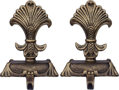 Metallic Gold Cast Iron Fleur de lis Christmas Stocking Holders