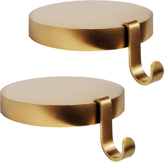 Low Profile Sturdy Heavy Round Gold Metal Base Stocking Hooks - Weighs 2 lb 3 oz and Measures 4” in Diameter