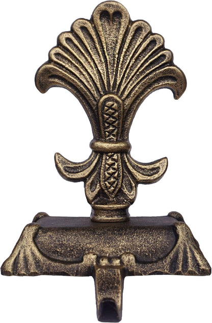 Metallic Gold Cast Iron Fleur de lis Christmas Stocking Holders