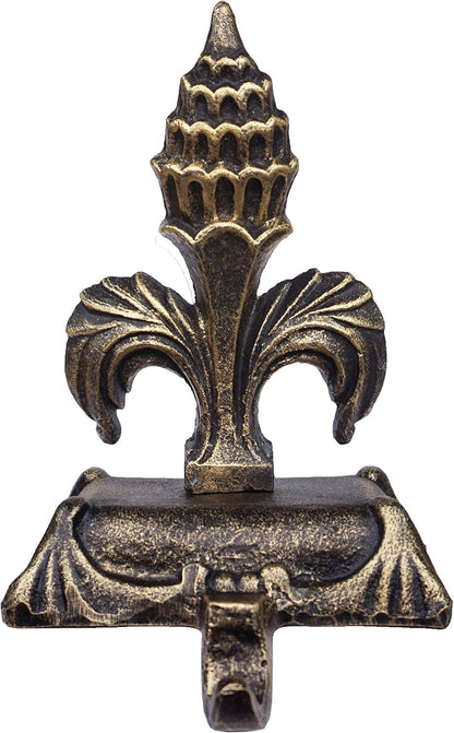 Metallic Gold Cast Iron Fleur de lis Christmas Stocking Holders