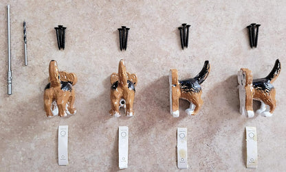 Cast Iron Beagle Dog Heavy Duty Key Loose Hook (4 Dog Tail Hooks)