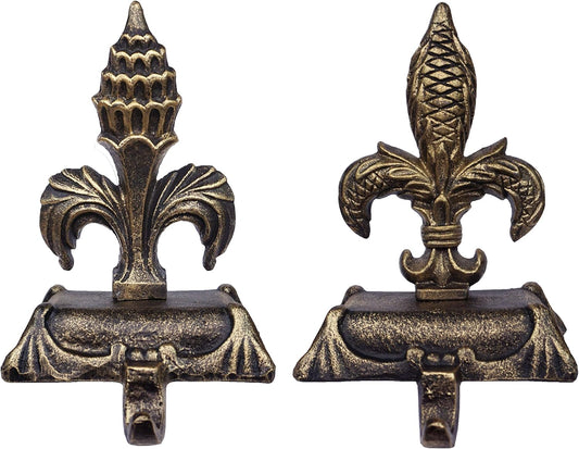 Metallic Gold Cast Iron Fleur de lis Christmas Stocking Holders