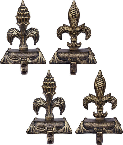 Metallic Gold Cast Iron Fleur de lis Christmas Stocking Holders