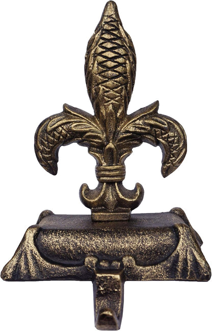 Metallic Gold Cast Iron Fleur de lis Christmas Stocking Holders
