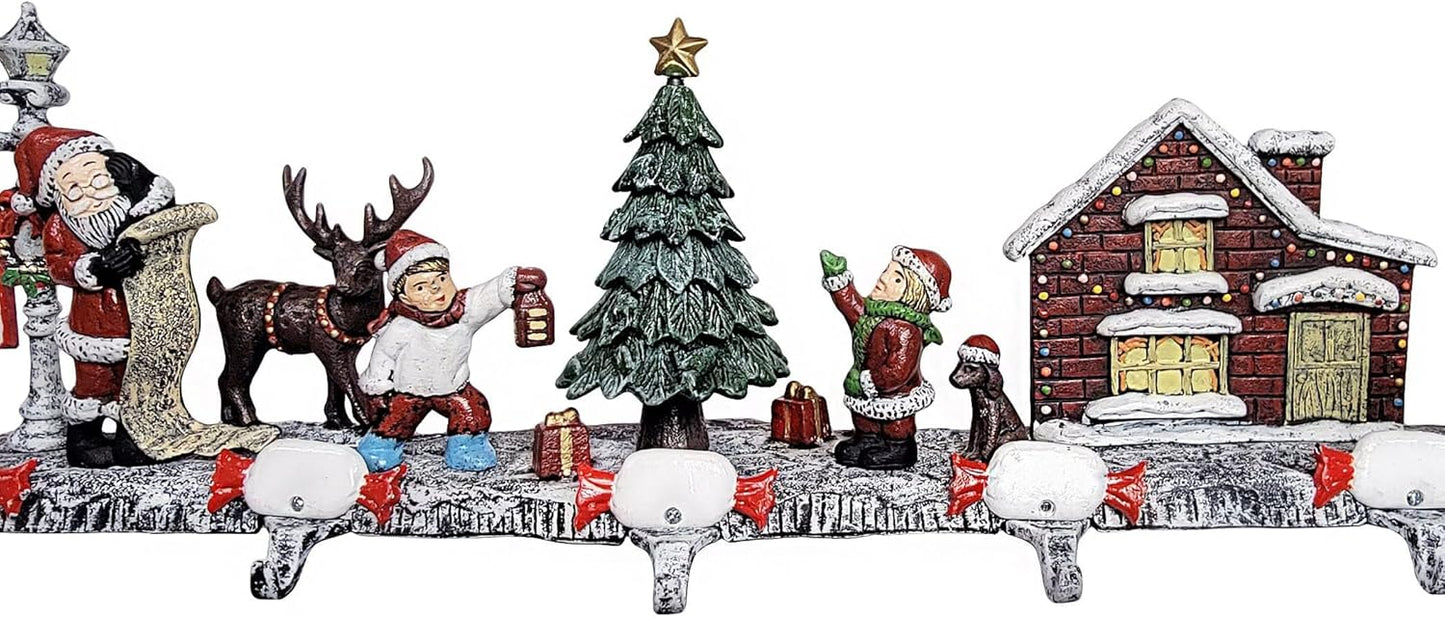3D Christmas Village with Santa Stocking Hanger (6 Hooks)
