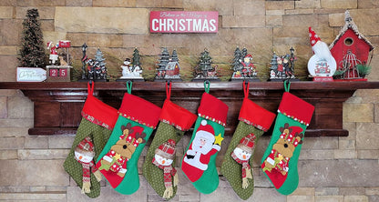 Sleigh with Deer, Santa with Gifts, House with Kids & Snowman with Christmas Tree Stocking Holder