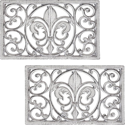 Cast Iron 10" x 6" Rectangle Fleur de lis Trivet Set of 2 pcs, for Hot Dishes or Pots