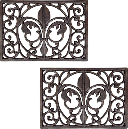 Cast Iron 13" x 9" Rectangle Fleur de lis Trivet Set of 2 pcs, for Hot Dishes or Pots