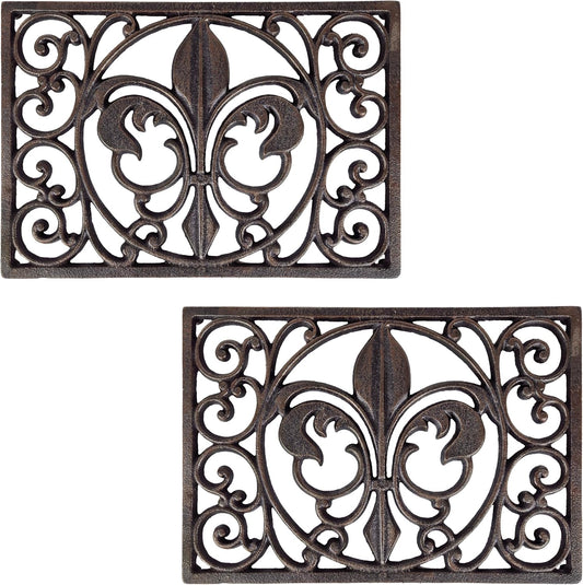 Cast Iron 13" x 9" Rectangle Fleur de lis Trivet Set of 2 pcs, for Hot Dishes or Pots