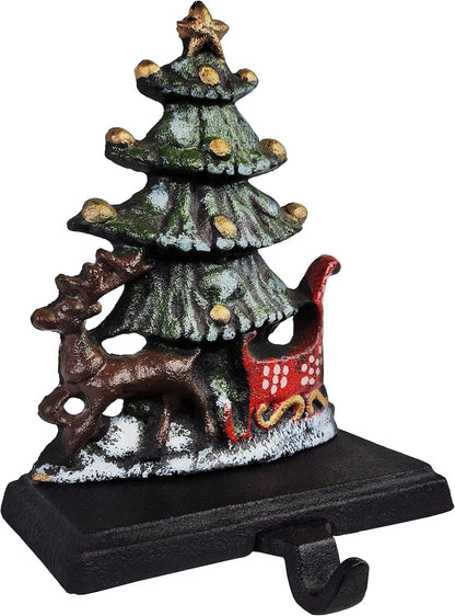 Sleigh with Deer, Santa with Gifts, House with Kids & Snowman with Christmas Tree Stocking Holder