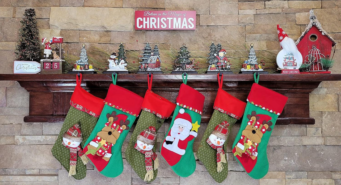 Sleigh with Deer, Santa with Gifts, House with Kids & Snowman with Christmas Tree Stocking Holder