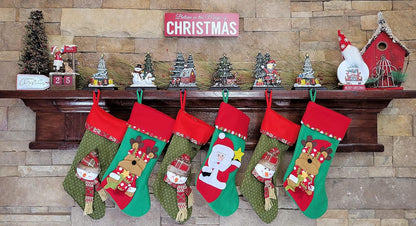 Sleigh with Deer, Santa with Gifts, House with Kids & Snowman with Christmas Tree Stocking Holder