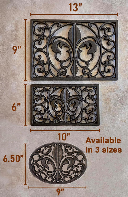 Cast Iron 13" x 9" Rectangle Fleur de lis Trivet Set of 2 pcs, for Hot Dishes or Pots