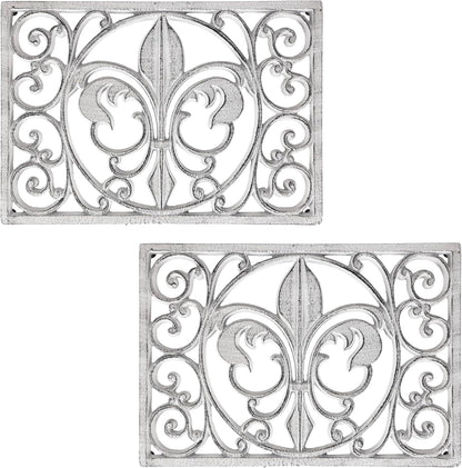 Cast Iron 13" x 9" Rectangle Fleur de lis Trivet Set of 2 pcs, for Hot Dishes or Pots