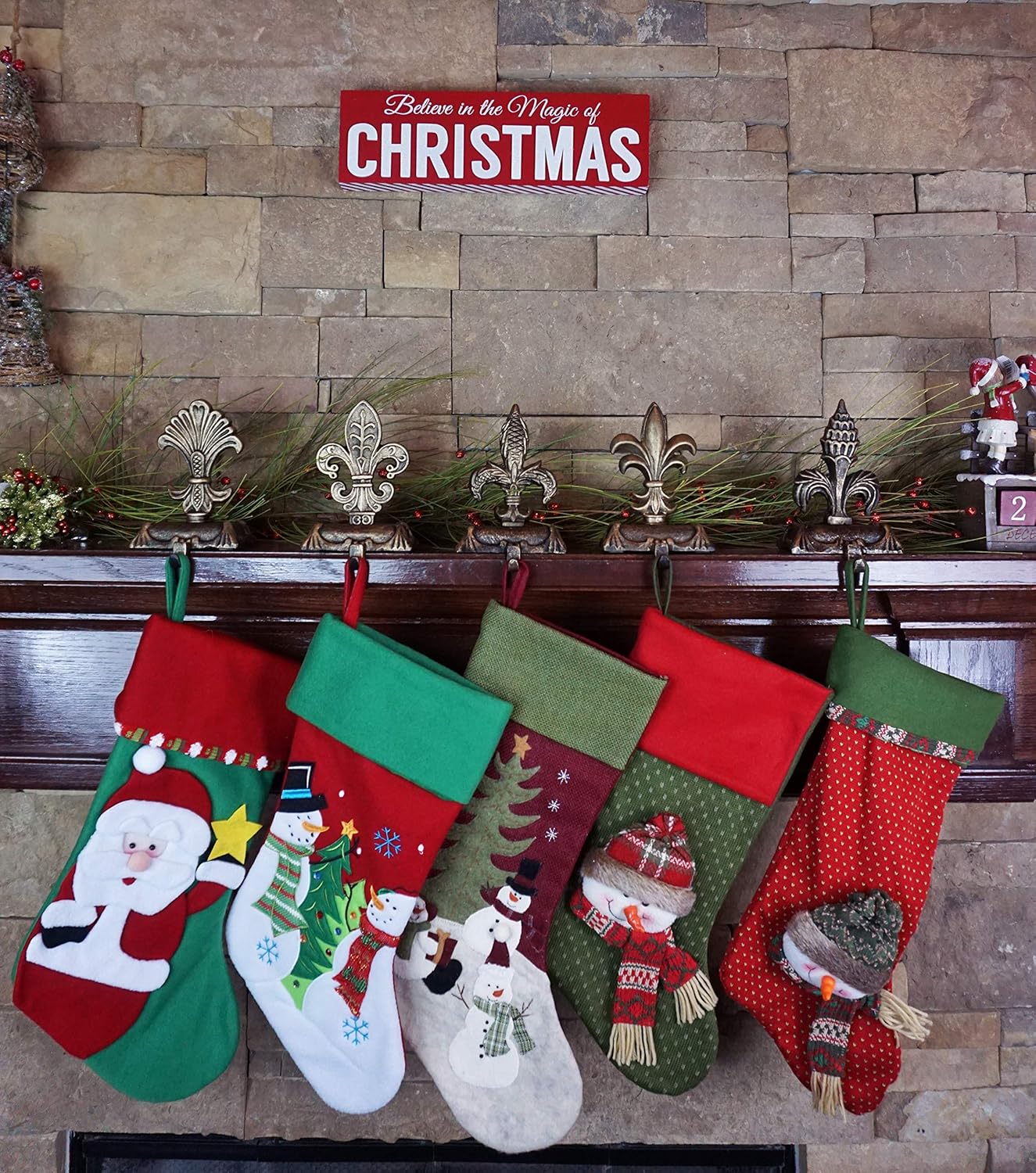 Metallic Gold Cast Iron Fleur de lis Christmas Stocking Holders