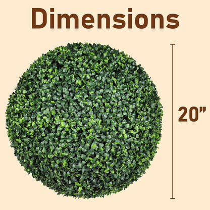 UV Resistant Topiary Balls Artificial Outdoor Indoor Set of 2-20 Inch Faux Boxwood Spheres for Garden, Balcony, Wedding Decor Round Fake Plants for Patio, Porch, Yard Decoration