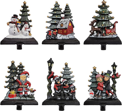 Sleigh with Deer, Santa with Gifts, House with Kids & Snowman with Christmas Tree Stocking Holder