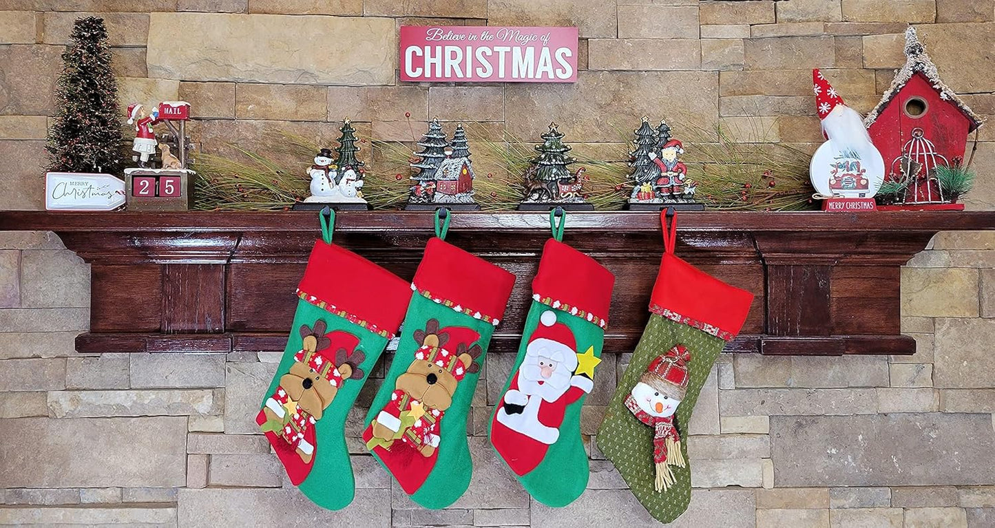 Sleigh with Deer, Santa with Gifts, House with Kids & Snowman with Christmas Tree Stocking Holder